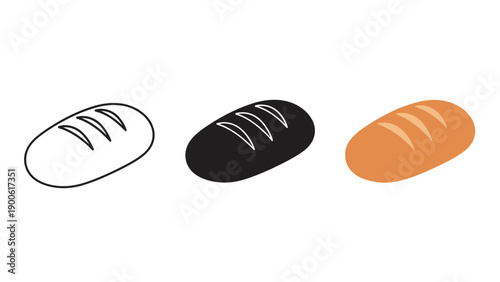 Three illustrations of bread rolls in different colors Vector
