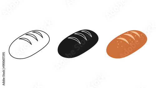 Three illustrations of bread rolls in different colors Vector