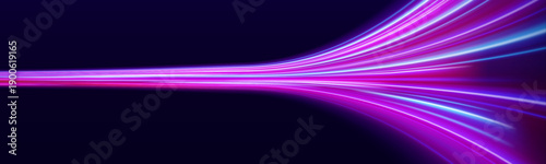 A glowing blue-pink trail curves gracefully, forming a luminous high-speed streak. Radiant edges add depth and motion. Perfect for digital and futuristic graphics. vector