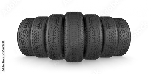 Car tire on white background. Isolated 3D illustration