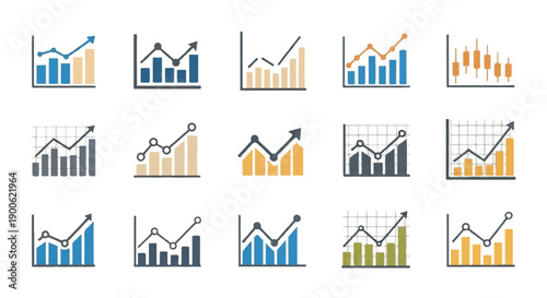 Various charts showing upward trends and market analysis in a clean and modern style, representing growth and success in the business world.