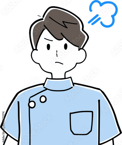 怒り、不満を感じる男性看護師のイラスト