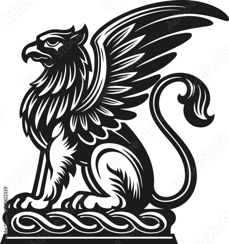 majestic griffin statue with detailed wings and lion's body sitting on decorative base symbol of mythology and strength