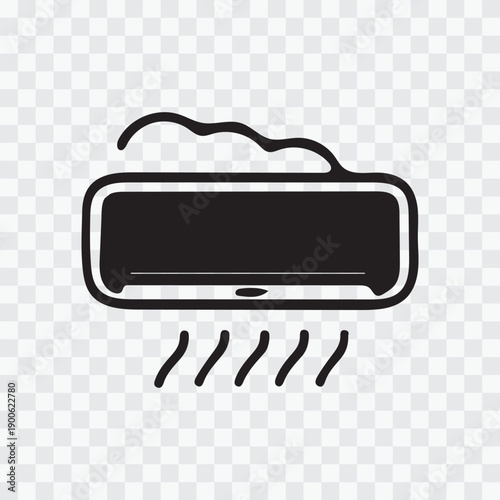 A black portable air conditioning unit emitting cool air in a stylized illustration isolated on transparent background