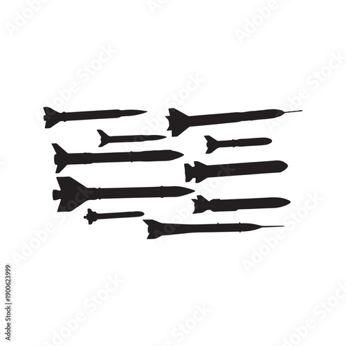 Military' missiles silhouette vector flat design on white background.
