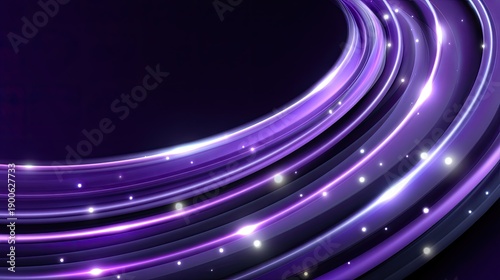 Abstract Purple Light Trails on Dark Background with Glowing Particles, Ideal for Creative, Artistic, or Technology Themes in Designs and Graphics