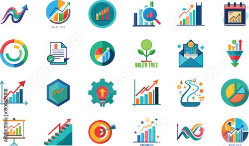 Business Growth Path with Arrows and Shapes in Flat Design Vector Illustration