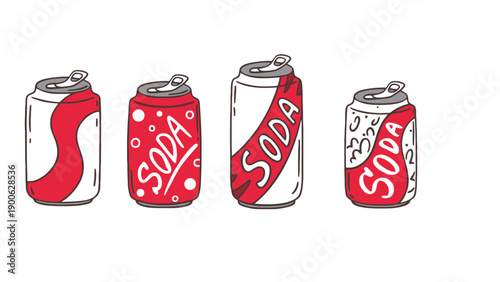 An illustration of four colorful soda cans on a white background