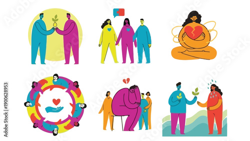 A vibrant illustration of people showing love and support for each other