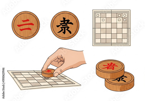 Chinese Chess Pieces and Board for Strategic Board Game Play