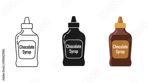 Three chocolate syrup bottles in different styles Vector