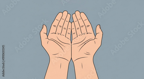 Hands Praying in Supplication on Gray Background