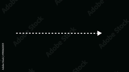 Wavy downward arrow direction Left to right  icon with dotted line animation Black background. dot arrows icon sign, arrow direction icon with dotted line 4k animation.