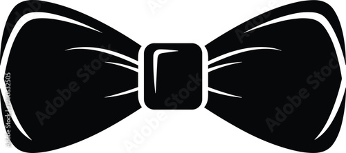 Black bow tie silhouette, elegant formal accessory, classic menswear fashion symbol, wedding and party style, minimalist vector illustration, luxury gentleman outfit, isolated on white background