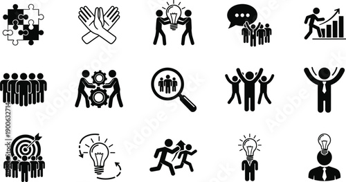 Black reward icon set featuring trophies medals ribbons stars and crowns for business success competition victory recognition achievement and leadership design elements