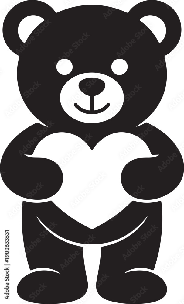 Fototapeta premium Black silhouette of a teddy bear holding a heart