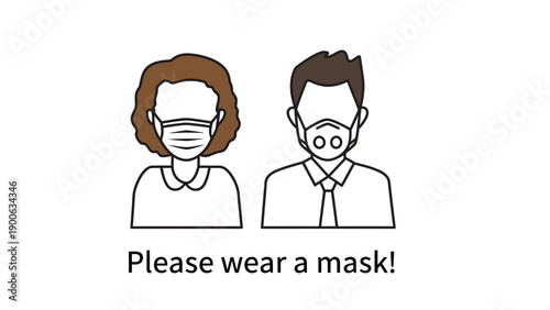 A cartoon illustration of a man and woman wearing face masks