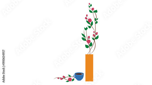 A simple illustration of a flower vase with pink flowers