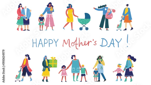 Celebrating Mother's Day with happy families and mothers