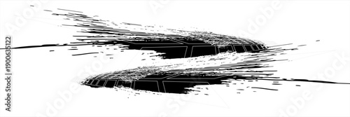 Tire tread marks, wheel textures, tire marks - car racing, motocross, drift, rally, off-road and others. Vector black isolated texture in grunge style with splashes.eps10