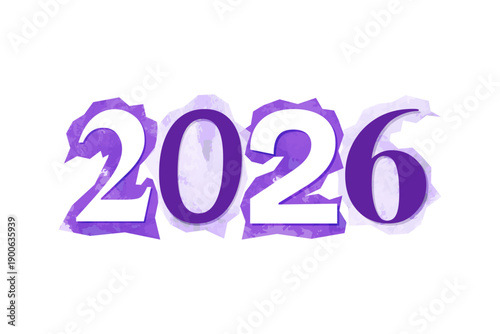 2026 magazine cutout clip art. Vector illustration with year typo, text, numbers in 90s design for sticker, print, badge