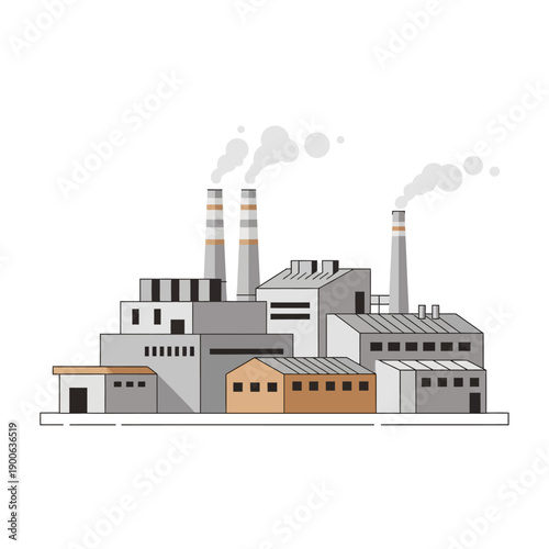 Industrial factory with smoking chimneys, flat design illustration