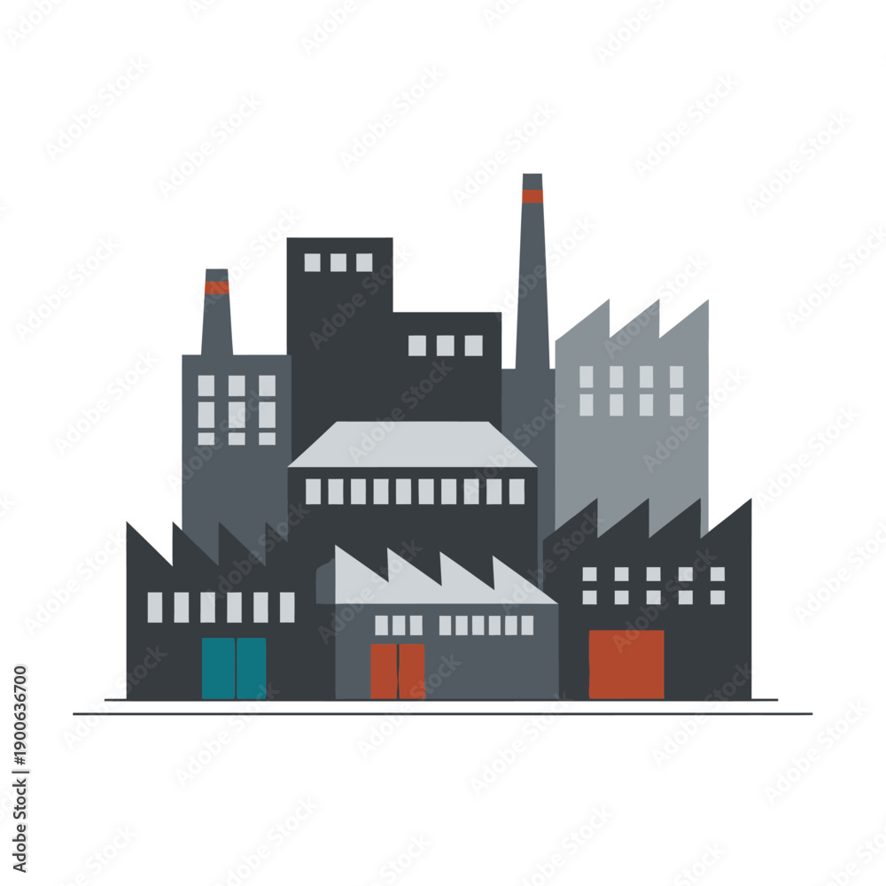 Obraz premium Modern Industrial Factory Buildings Vector Illustration