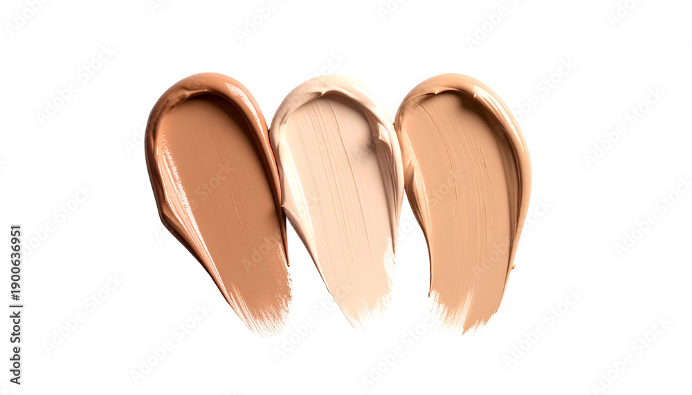 Obraz premium Three cosmetic foundation swatches on black, showcasing varying skin tone shades