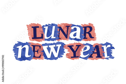 Lunar New Year 2026 magazine cutout message clip art. Vector illustration with New Year text in 90s design for sticker, print, badge