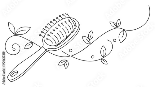 Minimal One Line Hairbrush Illustration Beauty Hair Care Concept