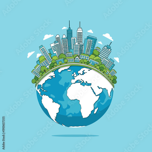 Eco Cityscape on Planet Earth Globe Illustration