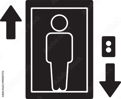 Elevator sign with person icon and direction arrows on transparent background