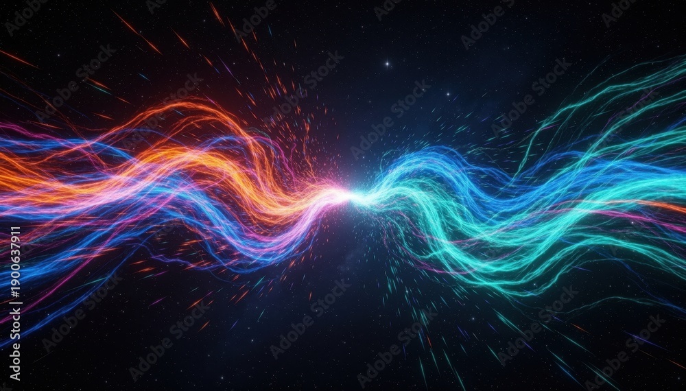 Obraz premium Energy Waves: An energetic abstract image showcasing vibrant, flowing energy waves, with streams of light illuminating the intricate pathways of the waves.