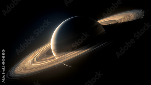 Planet Saturn Centered in Space with Detailed Rings, Photorealistic Astronomy Image