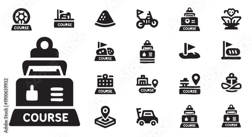 Collection of flat design course icons for educational topics and subjects