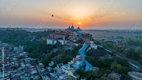 aerial shot of Barsana temple uttar pradesh during holi festival in india