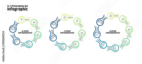 Vector line shape circle infographic for business presentation, banner, annual, poster, UI UX with icon. 6, 7, 8 step option infographic. Vector editable