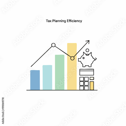 Flat Line Art Tax Planning Efficiency Chart Piggy Bank Icon