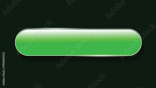 Green Glossy Rounded Button. Shiny green rectangular web button with rounded corners and silver metal frame