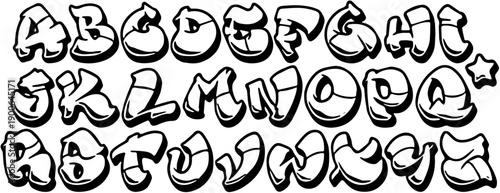 Graffiti bubble letters alphabet set, street art font vector illustration