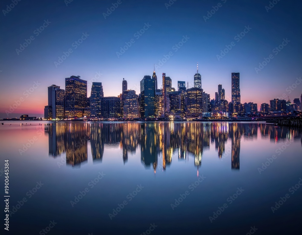 Obraz premium Stunning Evening Cityscape Reflection of Urban Skyline at Twilight