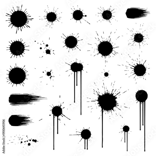 Black Ink Splatters and Paint Drips Collection
