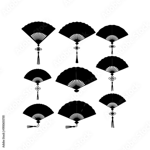 Black Traditional Asian Paper Fans Collection