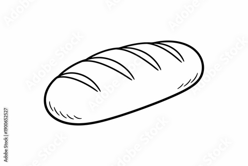 Simple black and white drawing of a loaf of bread on white background