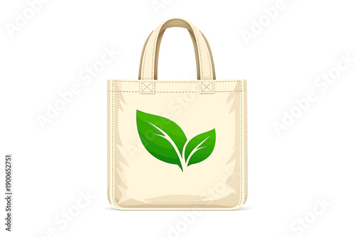 Eco-friendly beige tote bag with green leaf design on gradient background