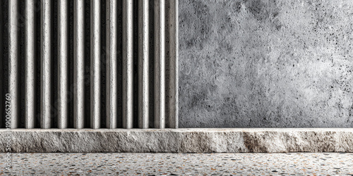 Modern concrete wall and textured surface create a minimalist interior setting for contemporary design ideas