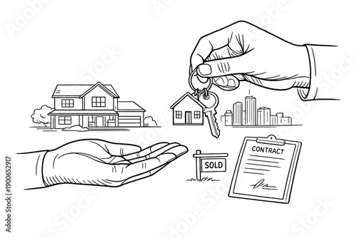 Real estate transaction: handing over keys in a successful home sale