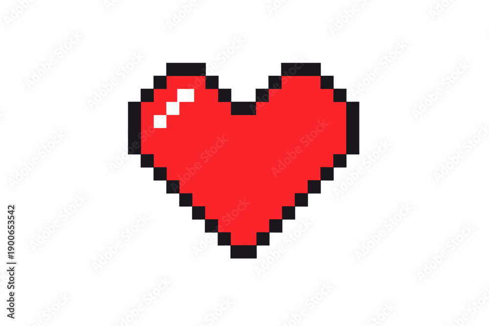 Fototapeta premium Pixelated red heart icon in 8-bit retro style