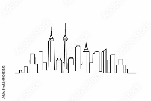 Minimalist city skyline with iconic skyscrapers and landmarks