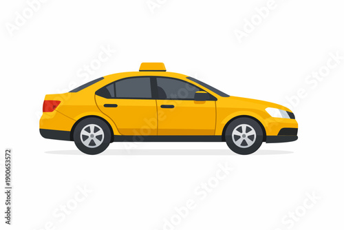 Yellow taxi cab illustration side view on white background